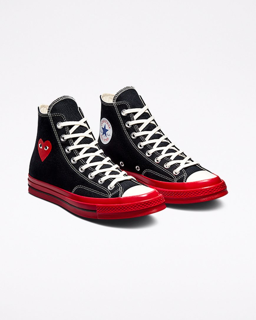 Tenisi Inalti Barbati Converse x Comme des Garçons PLAY Chuck 70 Negrii Rosii | RO CDFJY456